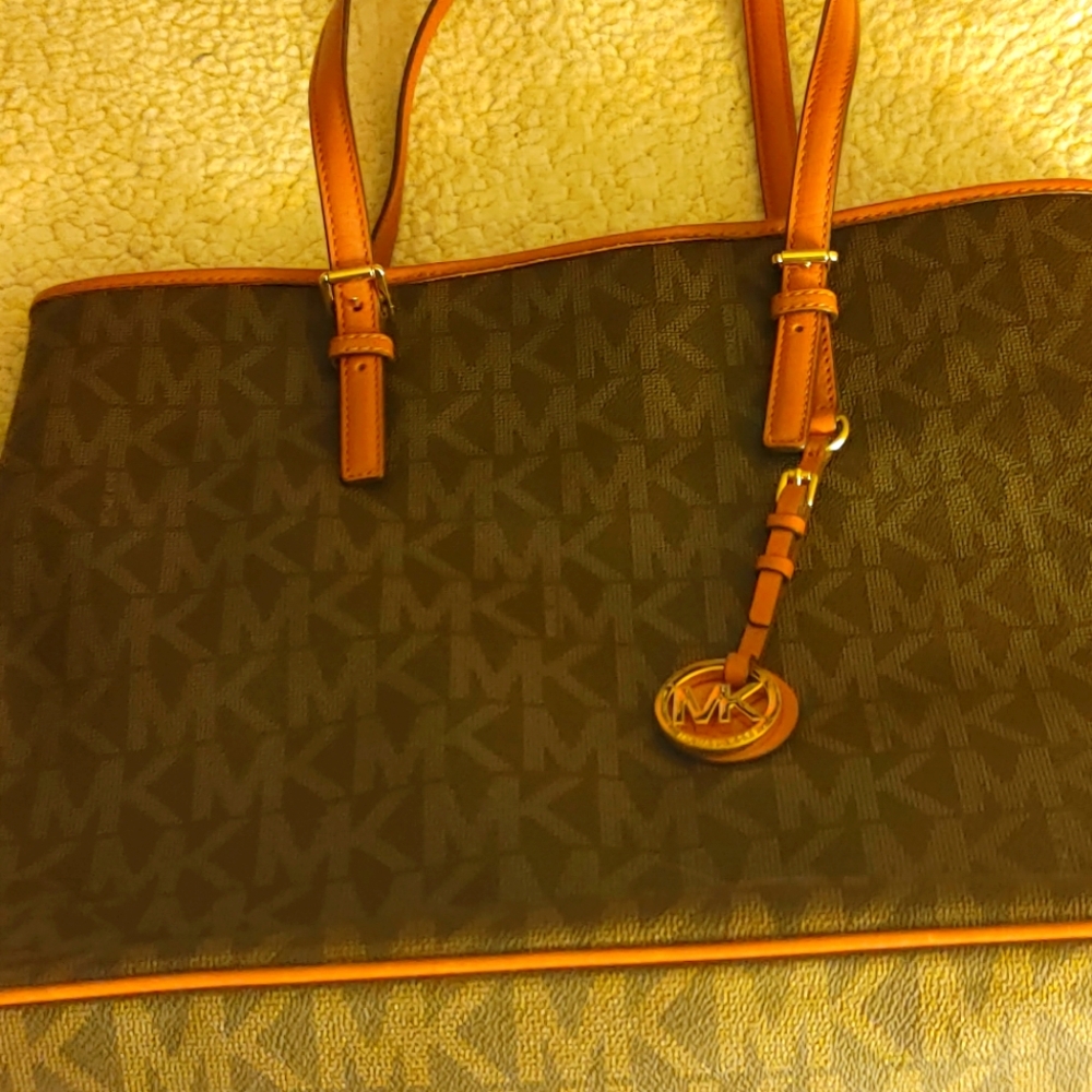 Michael Kors   double handle brown monogram tote
